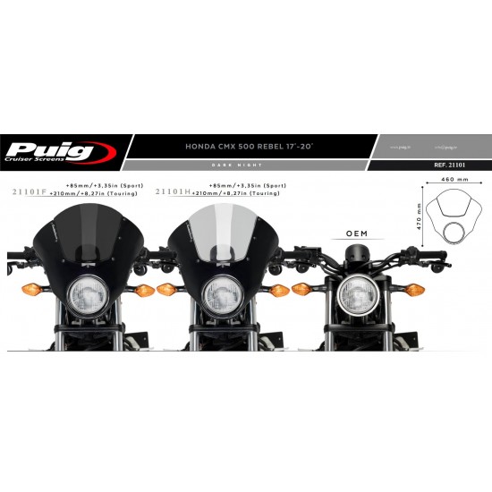 Puig Dark Night semi-fairing Honda CMX 500 Rebel -19 μαύρο με ζελατίνα ελαφρώς φιμέ Puig Dark Night semi-fairing Honda CMX 500 Rebel -19 μαύρο με ζελατίνα ελαφρώς φιμέ