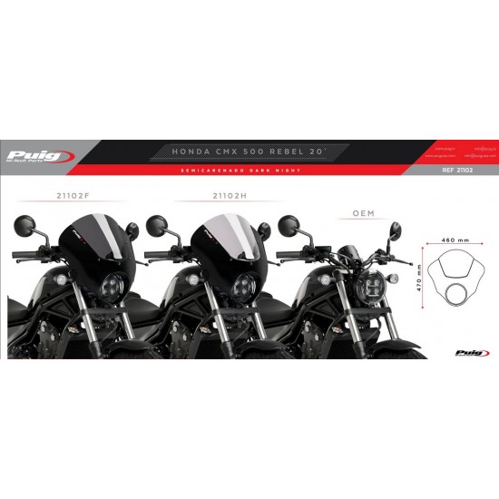 Puig Dark Night semi-fairing Honda CMX 500 Rebel 20- μαύρο ματ με ζελατίνα ελαφρώς φιμέ Puig Dark Night semi-fairing Honda CMX 500 Rebel 20- μαύρο ματ με ζελατίνα ελαφρώς φιμέ
