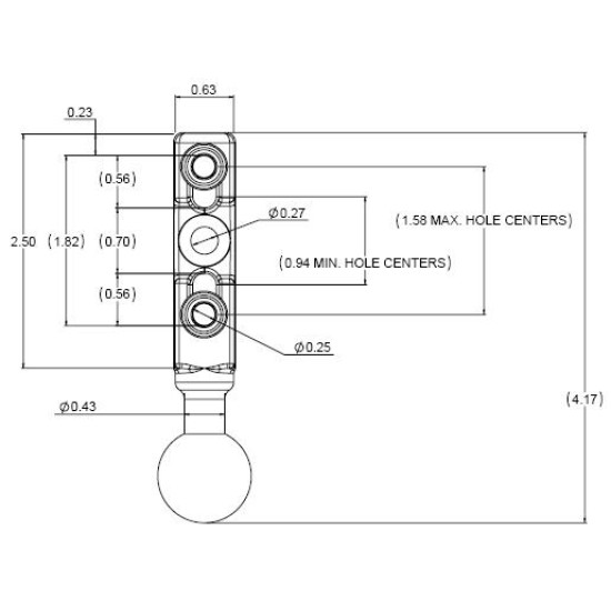 Χαμηλή (κάτω) βάση μακρυά U RAM-MOUNT με μπίλια