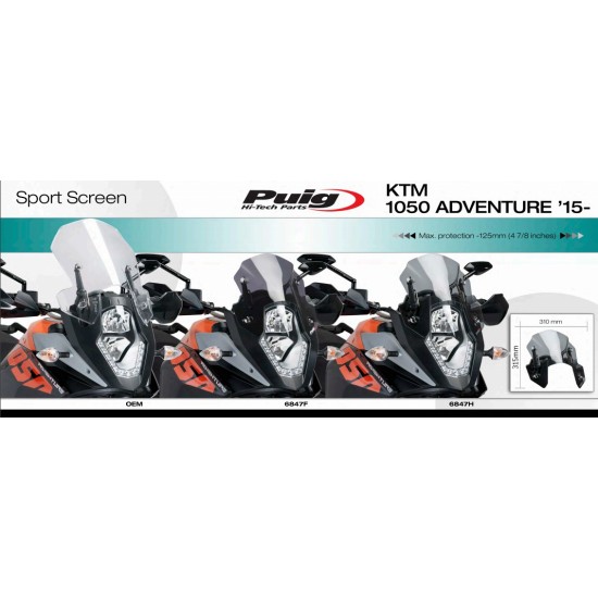 Ζελατίνα Puig Sport KTM 1090 Adventure/R διάφανη Ζελατίνα Puig Sport KTM 1090 Adventure/R διάφανη