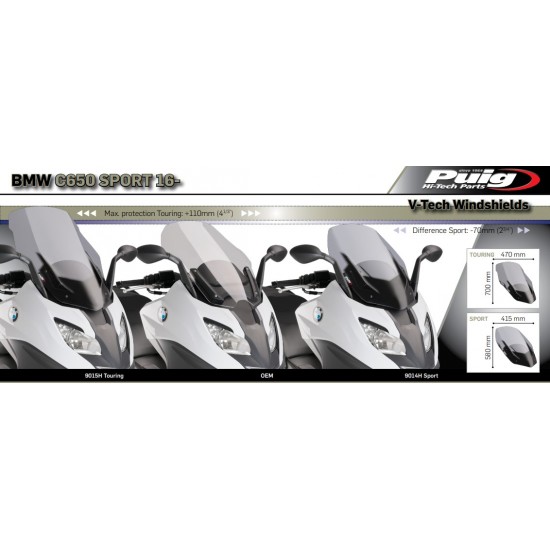 Ζελατίνα Puig V-Tech Sport BMW C 650 Sport διάφανη Ζελατίνα Puig V-Tech Sport BMW C 650 Sport διάφανη
